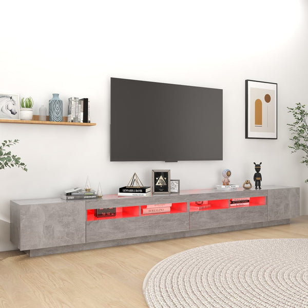 Betongraues TV-Board Zaniyah mit LED-Beleuchtung 300x35x40cm