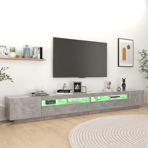 Betongraues TV-Board Zaniyah mit LED-Beleuchtung 300x35x40cm