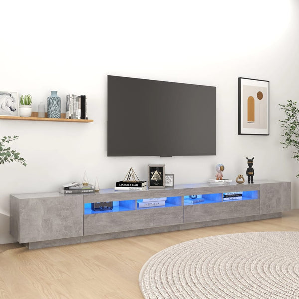 Betongraues TV-Board Zaniyah mit LED-Beleuchtung 300x35x40cm