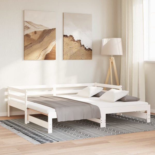 Weißes Tagesbett Ausziehbett Virgi 90x200cm (Kiefer 2x)