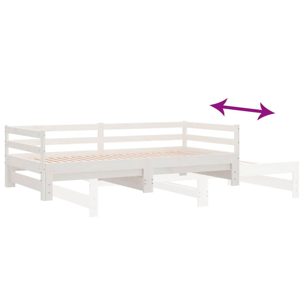 Weißes Tagesbett Ausziehbett Virgi 90x200cm (Kiefer 2x)