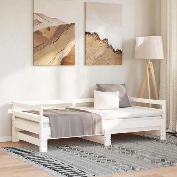 Weißes Tagesbett Ausziehbett Virgi 90x200cm (Kiefer 2x)