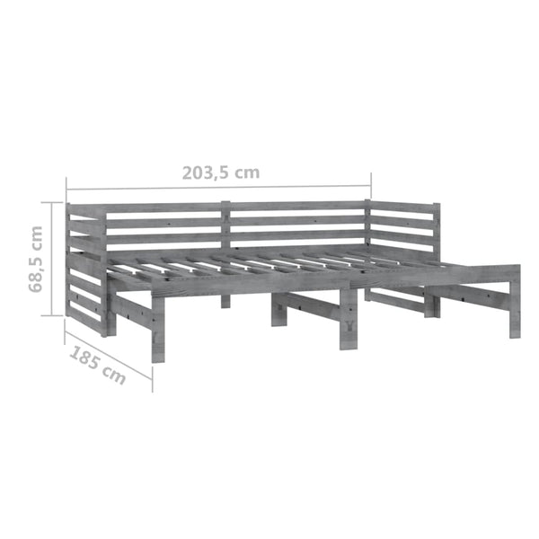 Graues Tagesbett ausziehbar Vinesiu 90x200cm (Kiefer 2x)