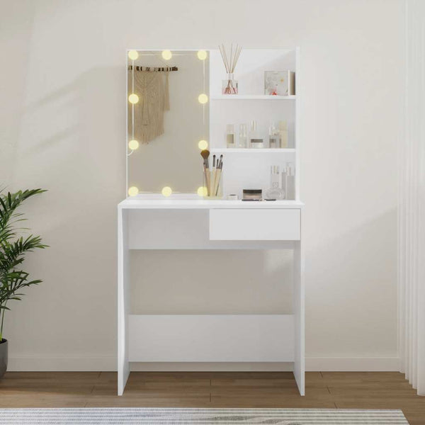 Schminktisch Flintoaca mit LED-Leuchten weiß 74,5x40x141cm