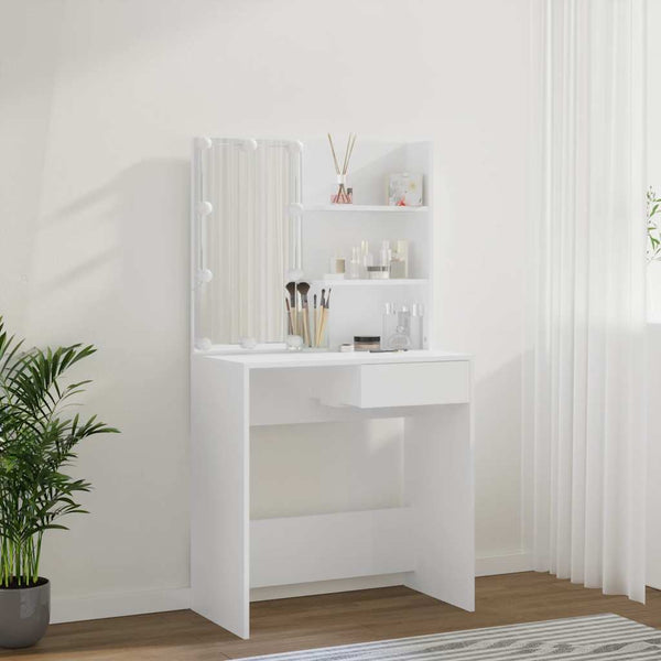 Schminktisch Flintoaca mit LED-Leuchten weiß 74,5x40x141cm