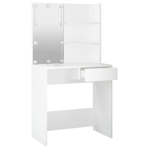 Schminktisch Flintoaca mit LED-Leuchten weiß 74,5x40x141cm