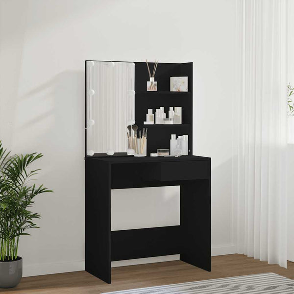 Schwarzer Schminktisch mit LED-Beleuchtung Flintoaca 74,5x40x141cm