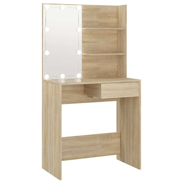 Sonoma-Eiche Schminktisch mit LED-Beleuchtung Flintoaca 74,5x40x141cm (Holz)