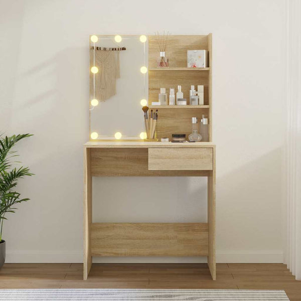 Sonoma-Eiche Schminktisch mit LED-Beleuchtung Flintoaca 74,5x40x141cm (Holz)