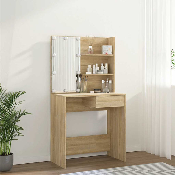 Sonoma-Eiche Schminktisch mit LED-Beleuchtung Flintoaca 74,5x40x141cm (Holz)