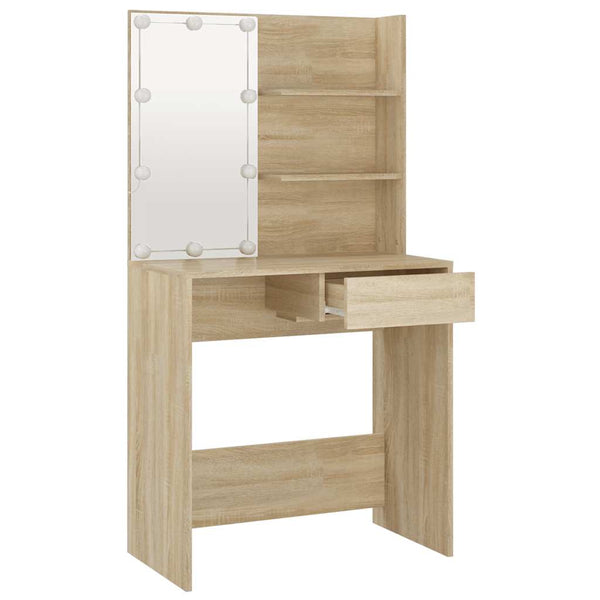 Sonoma-Eiche Schminktisch mit LED-Beleuchtung Flintoaca 74,5x40x141cm (Holz)