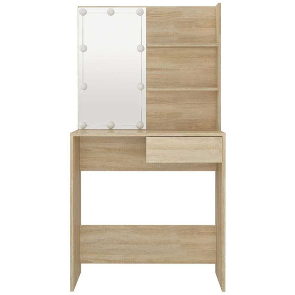 Sonoma-Eiche Schminktisch mit LED-Beleuchtung Flintoaca 74,5x40x141cm (Holz)