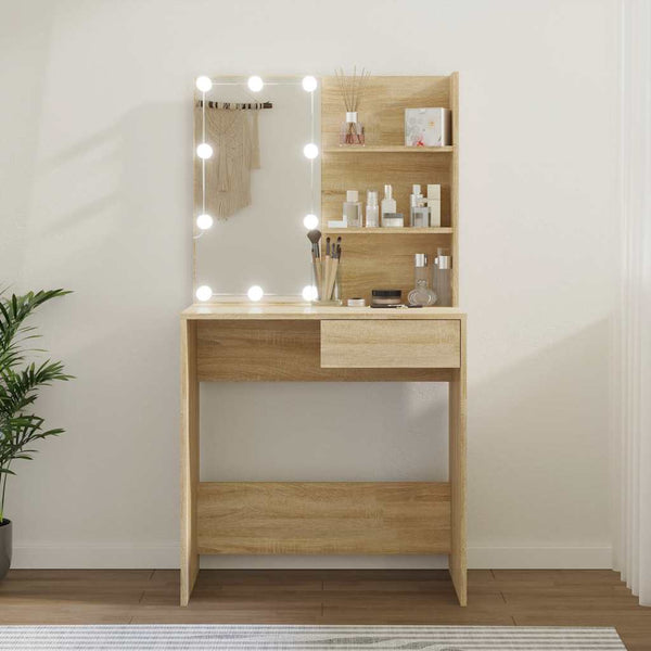 Sonoma-Eiche Schminktisch mit LED-Beleuchtung Flintoaca 74,5x40x141cm (Holz)