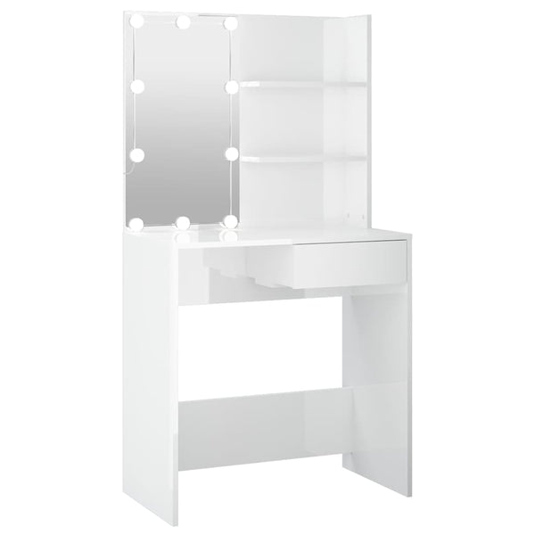 Flintoaca weißer Spiegeltisch mit LED-Leuchten 74,5x40x141cm