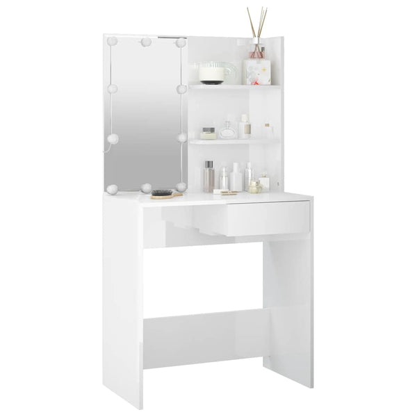 Flintoaca weißer Spiegeltisch mit LED-Leuchten 74,5x40x141cm