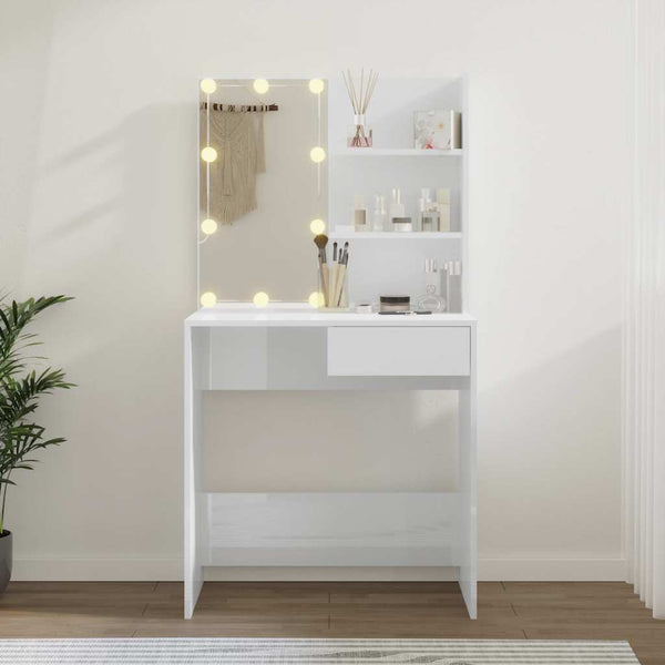 Flintoaca weißer Spiegeltisch mit LED-Leuchten 74,5x40x141cm