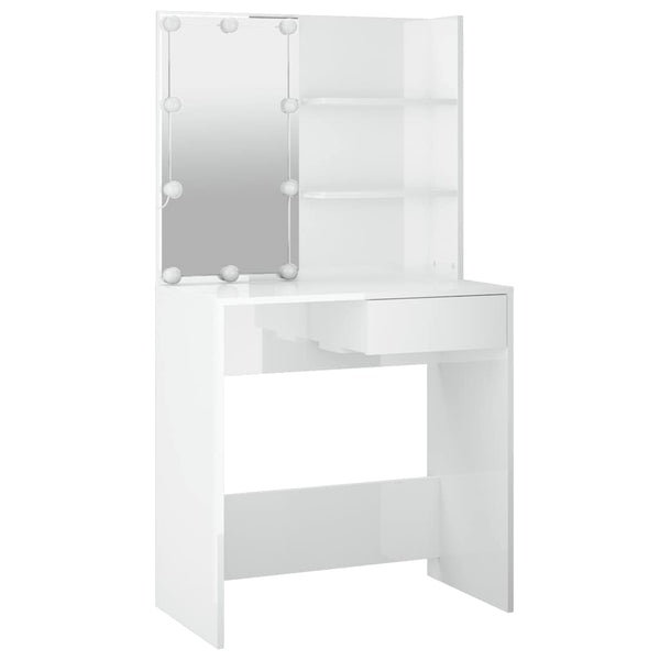 Flintoaca weißer Spiegeltisch mit LED-Leuchten 74,5x40x141cm