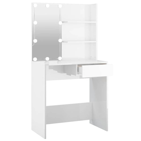 Flintoaca weißer Spiegeltisch mit LED-Leuchten 74,5x40x141cm