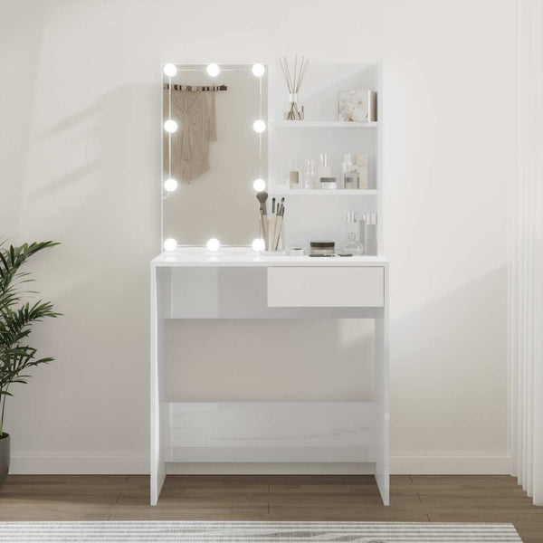 Flintoaca weißer Spiegeltisch mit LED-Leuchten 74,5x40x141cm