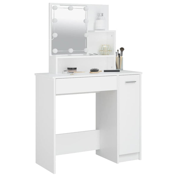 Weißer Schminktisch mit LED-Beleuchtung Gioni 86,5x35x136cm