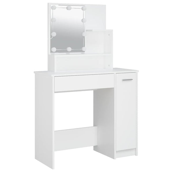 Weißer Schminktisch mit LED-Beleuchtung Gioni 86,5x35x136cm