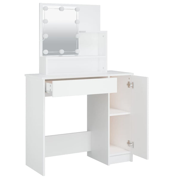 Weißer Schminktisch mit LED-Beleuchtung Gioni 86,5x35x136cm
