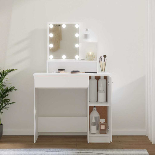 Weißer Schminktisch mit LED-Beleuchtung Gioni 86,5x35x136cm