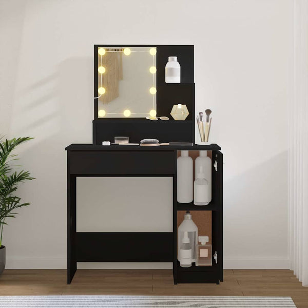 Schwarzer Schminktisch mit LED-Beleuchtung Gioni 86,5x35x136cm