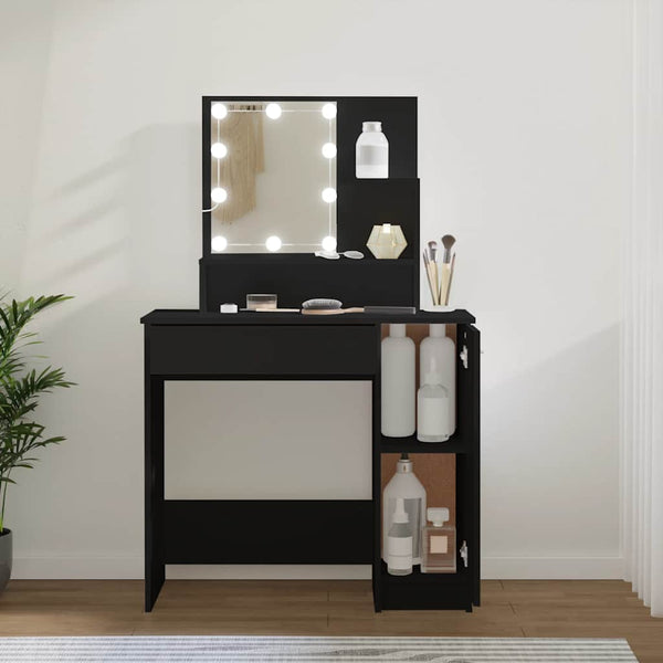 Schwarzer Schminktisch mit LED-Beleuchtung Gioni 86,5x35x136cm