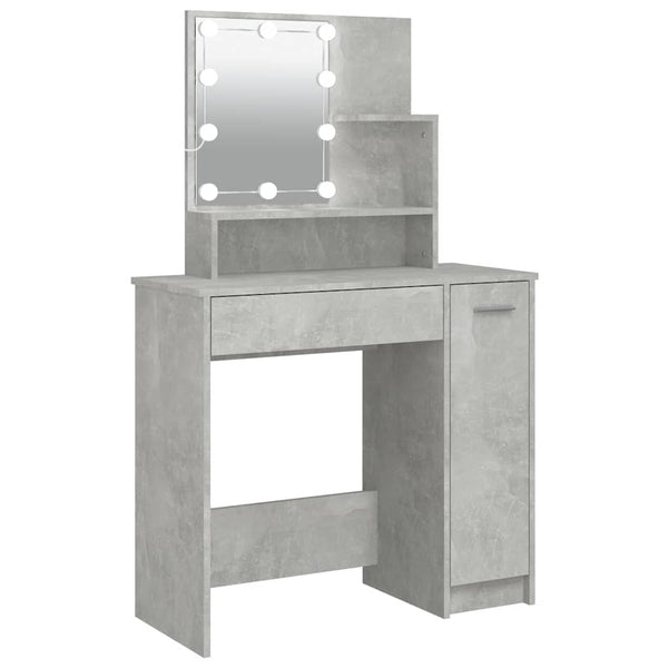 Betongrauer Schminktisch mit LED-Beleuchtung Gioni 86,5x35x136cm