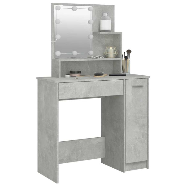 Betongrauer Schminktisch mit LED-Beleuchtung Gioni 86,5x35x136cm