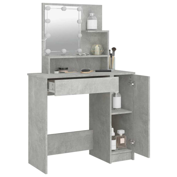 Betongrauer Schminktisch mit LED-Beleuchtung Gioni 86,5x35x136cm