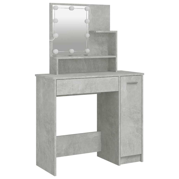 Betongrauer Schminktisch mit LED-Beleuchtung Gioni 86,5x35x136cm