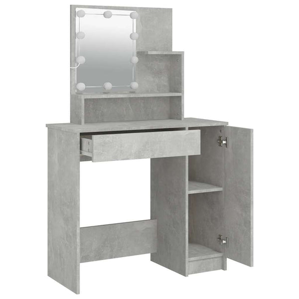 Betongrauer Schminktisch mit LED-Beleuchtung Gioni 86,5x35x136cm