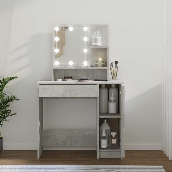 Betongrauer Schminktisch mit LED-Beleuchtung Gioni 86,5x35x136cm