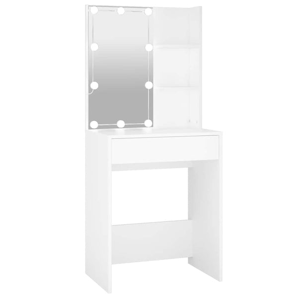 Weißer Corci Schminktisch mit LED-Beleuchtung, Maße 60x40x140cm