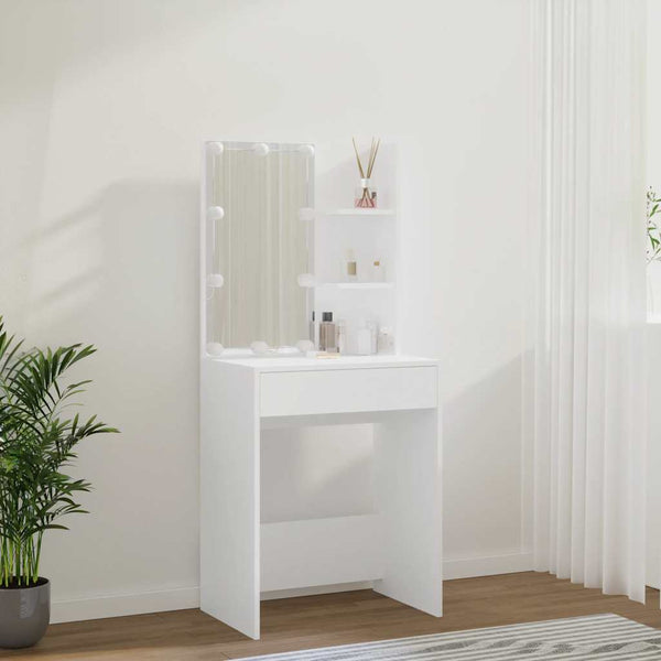Weißer Corci Schminktisch mit LED-Beleuchtung, Maße 60x40x140cm