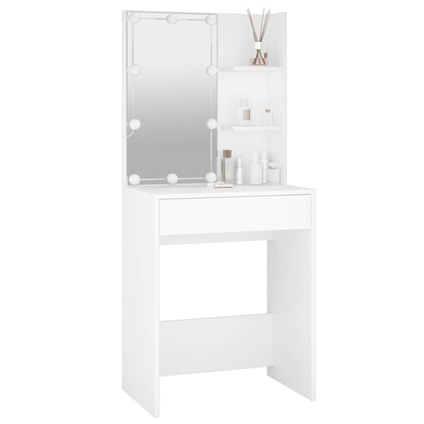 Weißer Corci Schminktisch mit LED-Beleuchtung, Maße 60x40x140cm