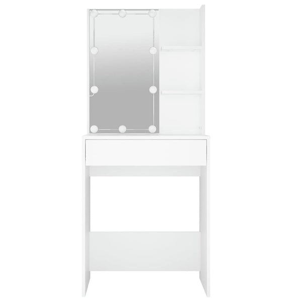 Weißer Corci Schminktisch mit LED-Beleuchtung, Maße 60x40x140cm