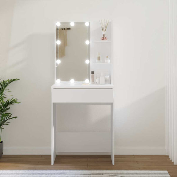 Weißer Corci Schminktisch mit LED-Beleuchtung, Maße 60x40x140cm