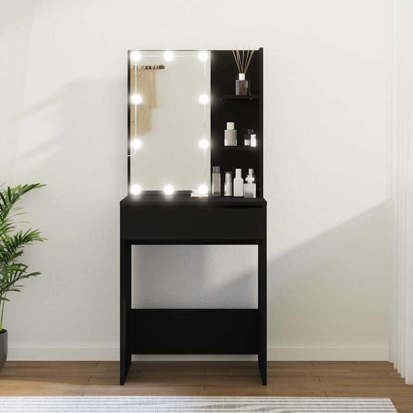 Schwarzer Schminktisch mit LED-Beleuchtung Corci 60x40x140cm