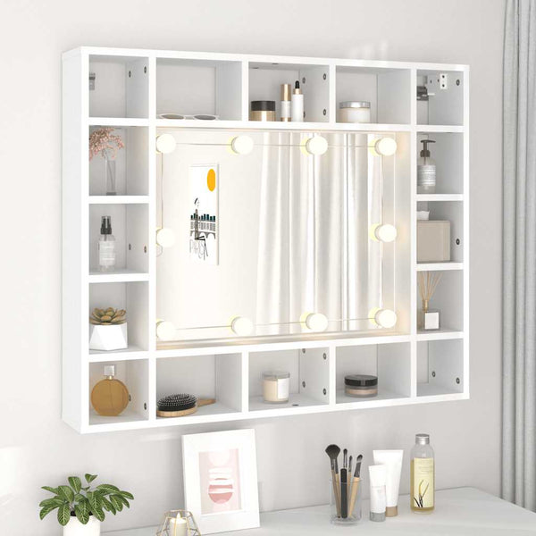 Weißer Spiegelschrank mit LED-Beleuchtung Zornela 91x15x76,5cm