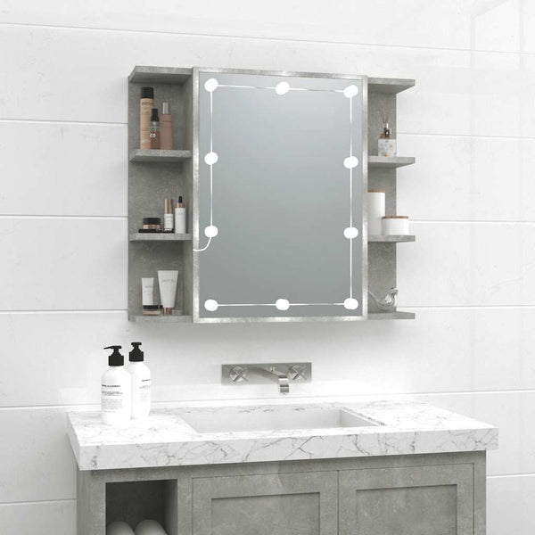 Spiegelwandschrank betongrau mit LED-Beleuchtung Roby 70x16,5x60cm