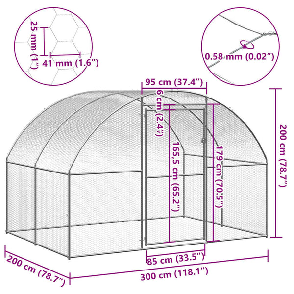 Freilaufgehege Olandina verzinkt für Hühner 3x2x2 m (Stahl)