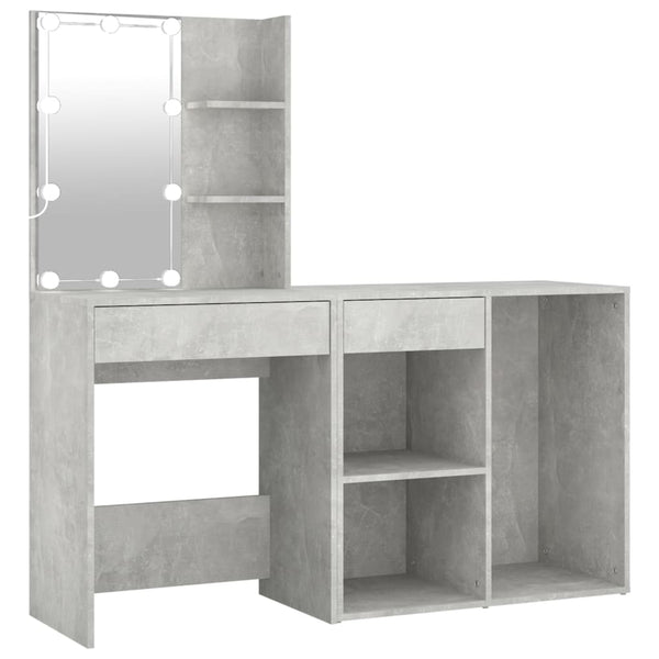 Betongrauer LED-Schminktisch mit Schrank Volter (Holz)