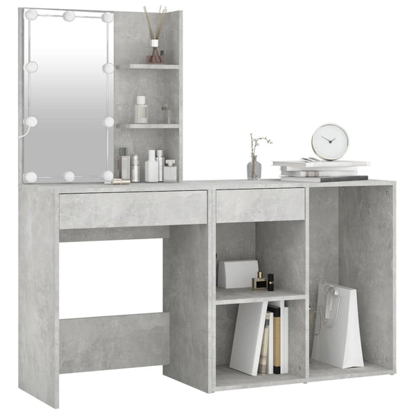 Betongrauer LED-Schminktisch mit Schrank Volter (Holz)