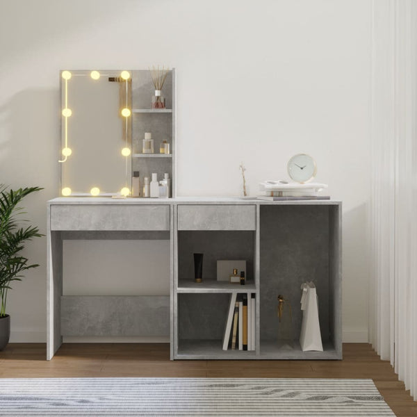 Betongrauer LED-Schminktisch mit Schrank Volter (Holz)