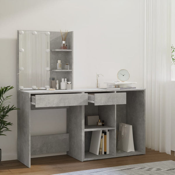 Betongrauer LED-Schminktisch mit Schrank Volter (Holz)