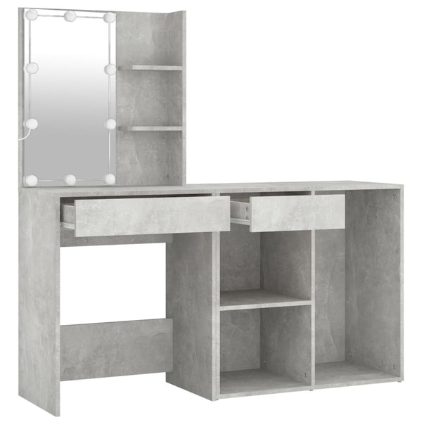 Betongrauer LED-Schminktisch mit Schrank Volter (Holz)