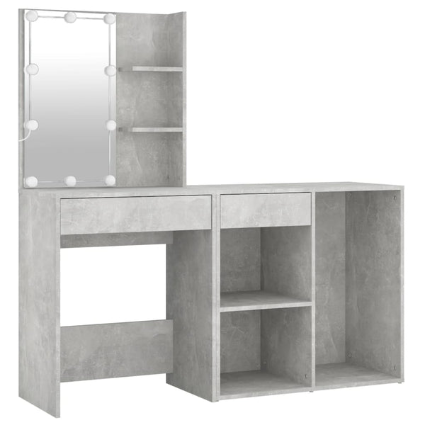 Betongrauer LED-Schminktisch mit Schrank Volter (Holz)
